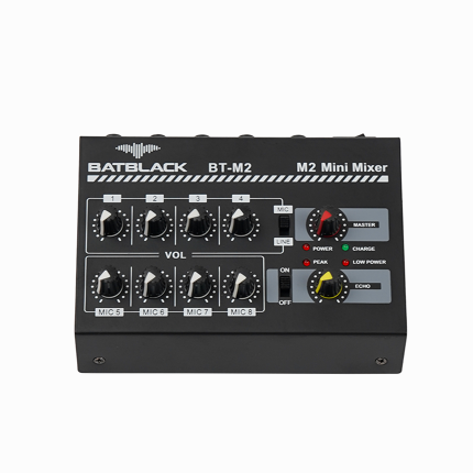 MINI MIXER PROFESIONAL BATBLACK, 8 CANALES, +10dB-60dB / POWER 5V / PILA LITIUM 3.7V - 2200MA